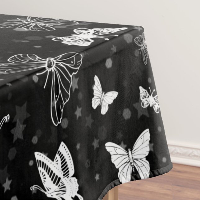 Sliver Glitter Butterfly Black Design  Tablecloth (Creator Uploaded)
