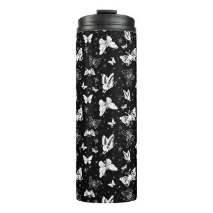 Sliver Glitter Butterfly Black Design Thermal Tumbler
