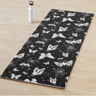 Sliver Glitter Butterfly Black Design Yoga Mat