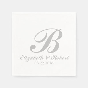 Sliver Grey White Wedding Monogram Napkin
