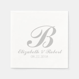 Sliver Grey White Wedding Monogram Napkin