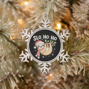 Slo Ho Ho Merry Slothmas Sloth Christmas Xmas Snowflake Pewter Christmas Ornament