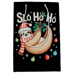Slo Ho Ho Sloth Santa Hat Merry Slothmas Christmas Medium Gift Bag