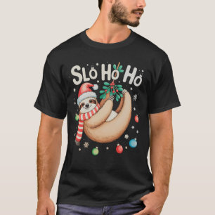 Slo Ho Ho Sloth Santa Hat Merry Slothmas Christmas T-Shirt