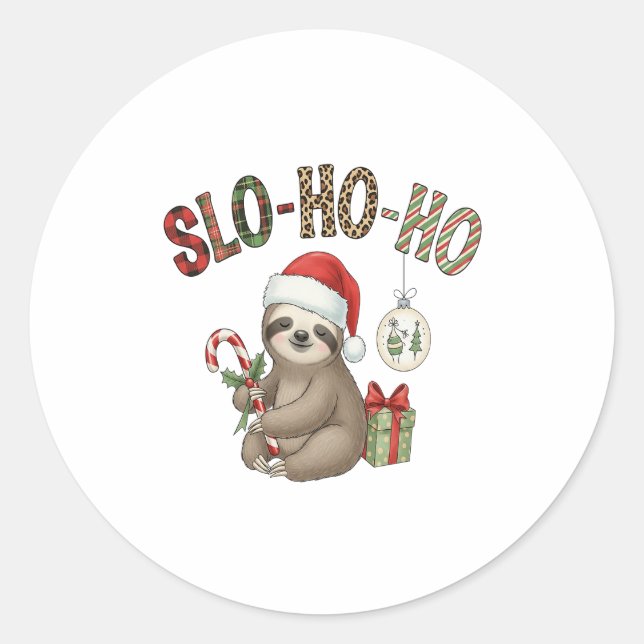 Slo Ho Ho Xmas Sloth Classic Round Sticker (Front)