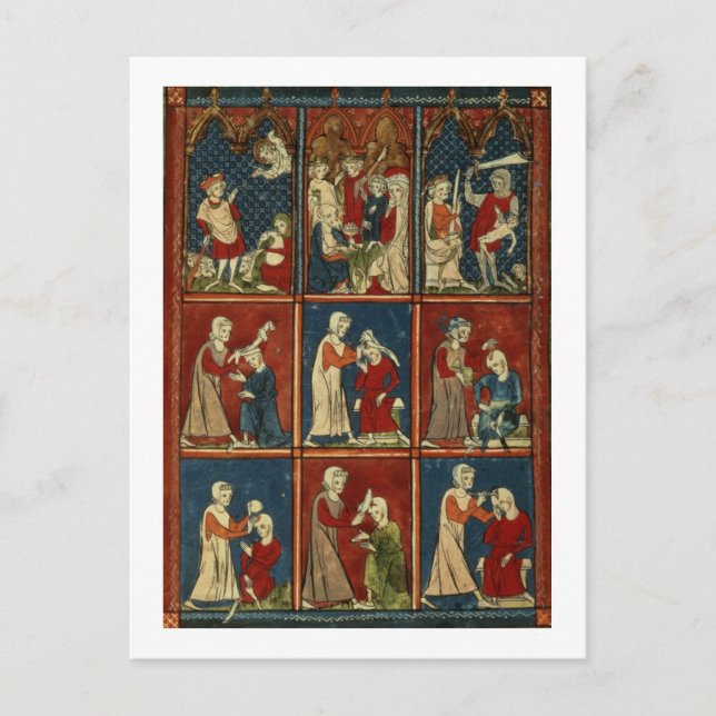 Sloane 1977 fol.2V Medical and biblical scenes, fr Postcard (Front)