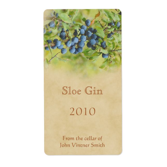 Sloe gin bottle label (Front)