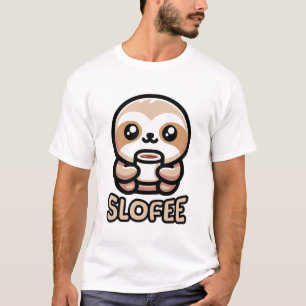 Slofee! Cute Coffee Drinking Sloth Pun Cartoon T-Shirt
