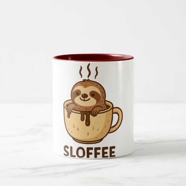 SLOFFEE — Cute Sloth Coffee  | Funny Sloth Two-Tone Coffee Mug (Center)