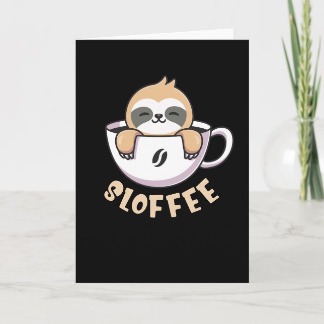 Sloffee Cute Sloth In Coffee Cup Card (Front)