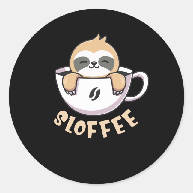 Sloffee Cute Sloth In Coffee Cup Classic Round Sticker (Front)