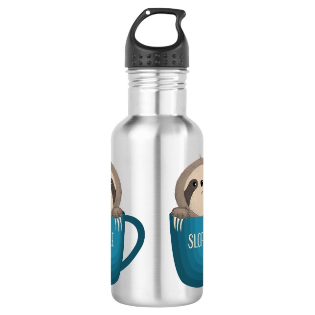 Sloffee Sloth in Coffee Mug Water Bottle (Front)