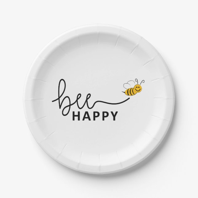 Slogan bee happy, don't worry. Be happy. Paper Plate (Front)