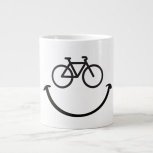 Slogan bicycle with happy face. Happy laugh face. Large Coffee Mug