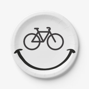 Slogan bicycle with happy face. Happy laugh face. Paper Plate