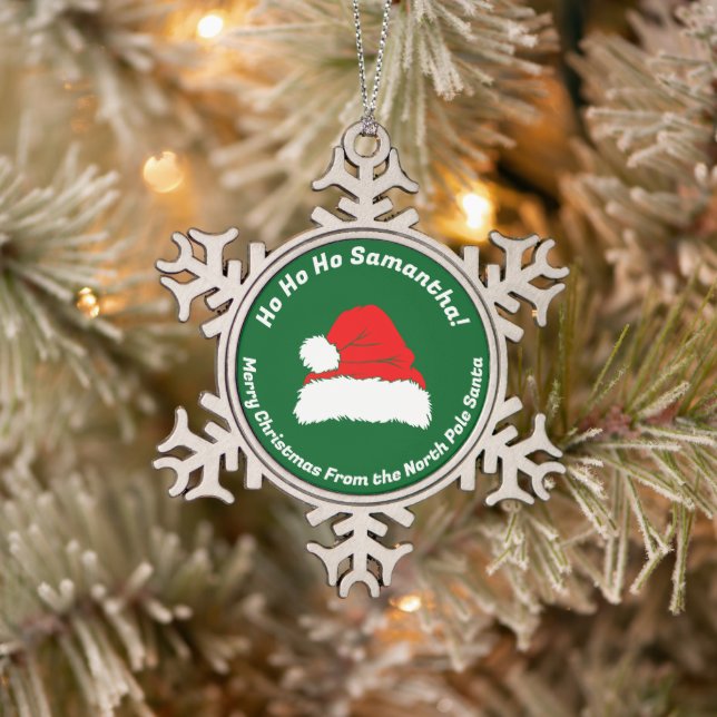 Slogan Green Ho ho ho Santa Merry Christmas Snowflake Pewter Christmas Ornament (Tree)
