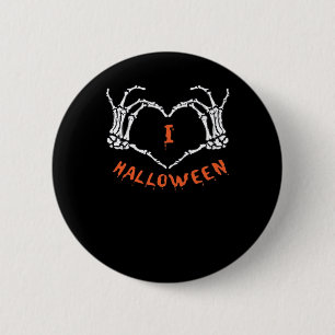 Slogan Halloween. Heart Gesture Made Of Skeleton 6 Cm Round Badge