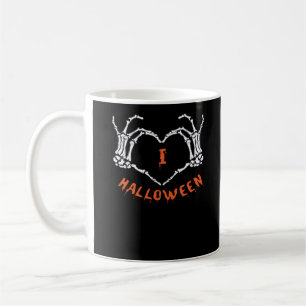 Slogan Halloween. Heart Gesture Made Of Skeleton Coffee Mug