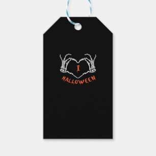 Slogan Halloween. Heart Gesture Made Of Skeleton Gift Tags