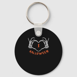Slogan  Halloween. Heart Gesture Made Of Skeleton  Key Ring
