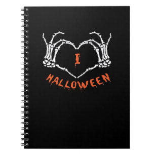 Slogan Halloween. Heart Gesture Made Of Skeleton Notebook