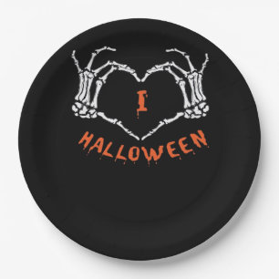 Slogan  Halloween. Heart Gesture Made Of Skeleton  Paper Plate