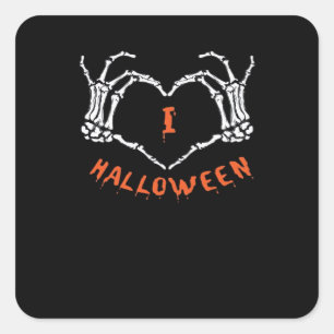 Slogan  Halloween. Heart Gesture Made Of Skeleton  Square Sticker
