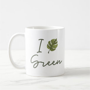 Slogan I Love Green, in green with green leaf Coffee Mug