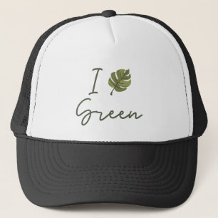 Slogan I Love Green, in green with green leaf Trucker Hat