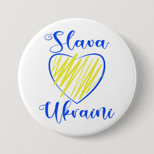 Slogan Slava Ukraini Glory to Ukraine heart   7.5 Cm Round Badge