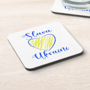 Slogan Slava Ukraini Glory to Ukraine heart Coaster