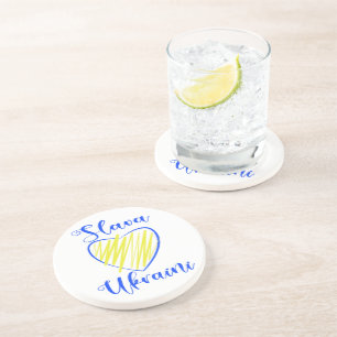 Slogan Slava Ukraini Glory to Ukraine heart    Coaster