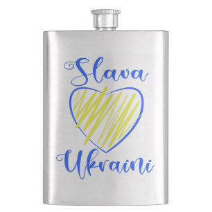 Slogan Slava Ukraini Glory to Ukraine heart Hip Flask