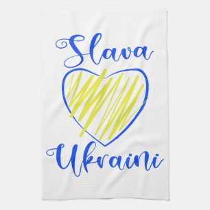 Slogan Slava Ukraini Glory to Ukraine heart  Tea Towel