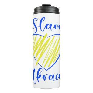 Slogan Slava Ukraini Glory to Ukraine heart Thermal Tumbler