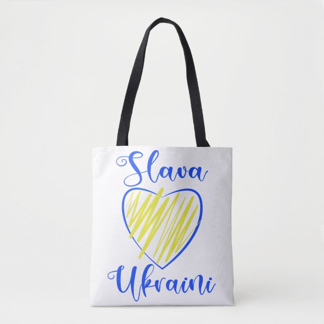 Slogan Slava Ukraini Glory to Ukraine heart  Tote  (Front)