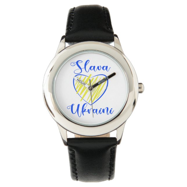 Slogan Slava Ukraini Glory to Ukraine heart  Watch (Front)