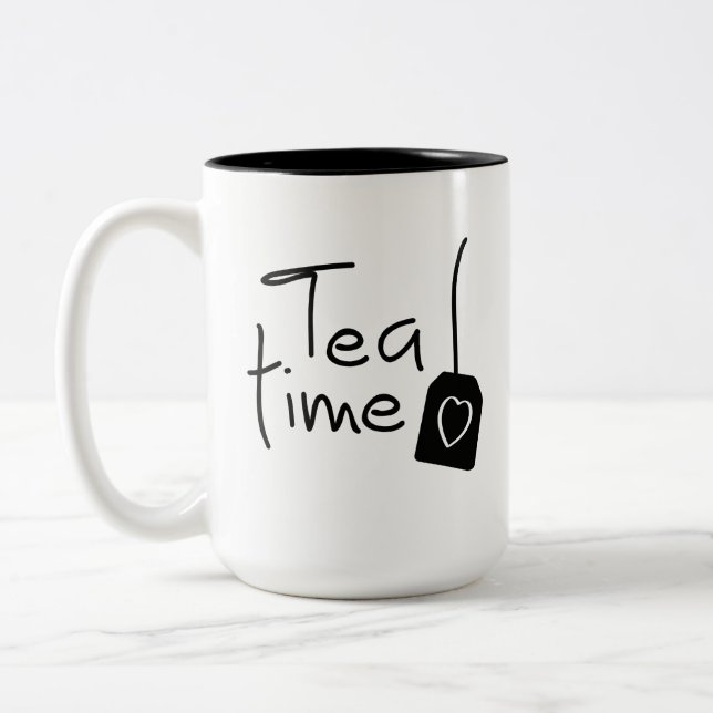 Slogan tea time - tea time. Have a cup of tea. (Left)