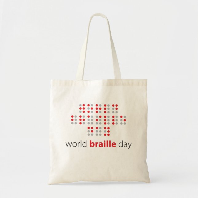 Slogan World braille day. Wereld braille dag. Tote Bag (Front)
