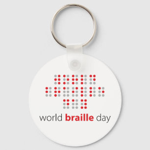Slogan World Braille day. World Braille Day. Key Ring