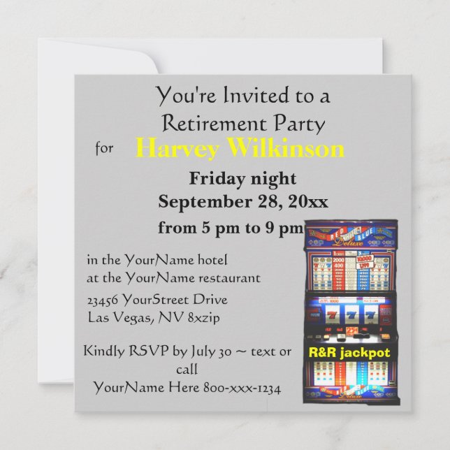 Slot machine Casino Theme Retirement Party Invitation (Front)