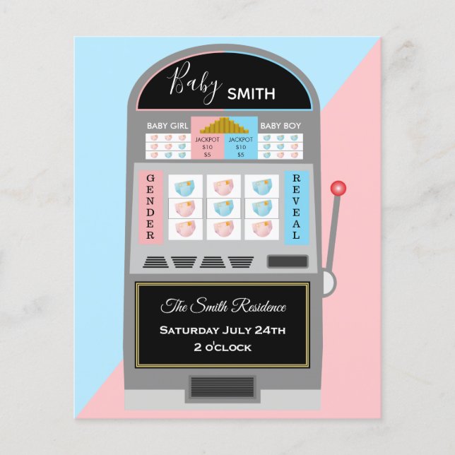 Slot machine game budget gender reveal invitation (Front)