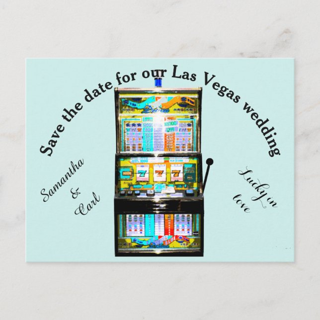 Slot Machine Save the Date Announcement Postcard (Front)