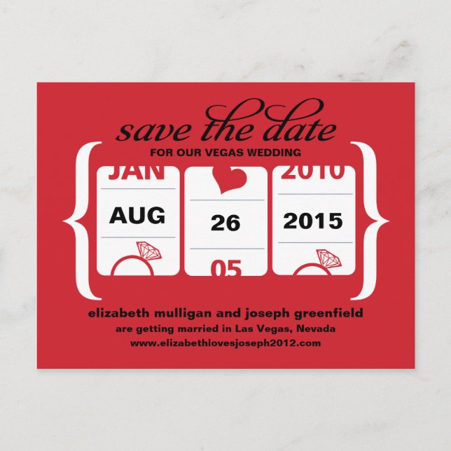 Slot Machine Save the Date - Wedding Announcement Postcard (Front)