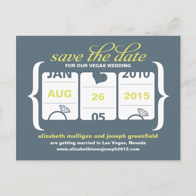 Slot Machine Save the Date - Wedding Announcement Postcard (Front)