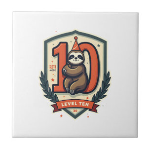 Sloth 10th Birthday Vintage Sunset Shirt 2 Ceramic Tile