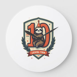 Sloth 10th Birthday Vintage Sunset Shirt 2 Large Clock