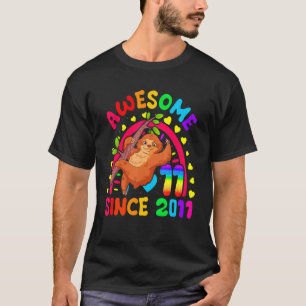 Sloth 11th Birthday Awesome Since 2011 Rainbow T-Shirt