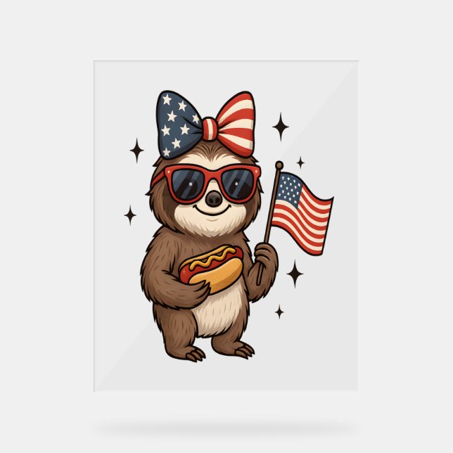 Sloth 4th July Acrylic Sign (Front)