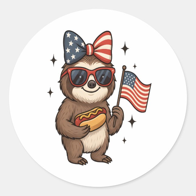Sloth 4th July Classic Round Sticker (Front)